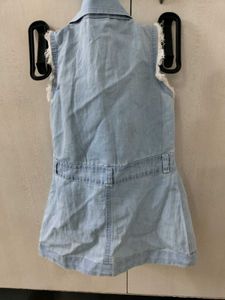 Light Wash Denim Vest with Fringe