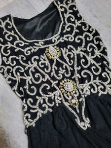 Ethereal Midnight: Embellished Mesh Evening Gown