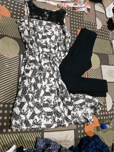 Butterfly Print Dress with Black Leggings