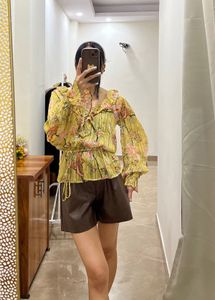 Ramy Brook Yellow Floral Ruffle Viscose TOPS Top
