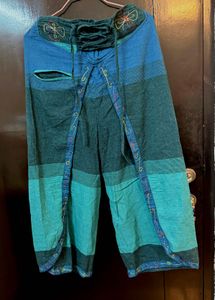 Blue Boho Striped Dhoti style Palazzos