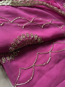 Georgette chiffon pearly purple handwork saree (Ne