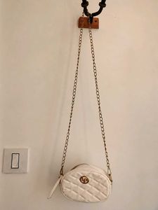 🤍 White Quilted Mini Sling Bag | Gold Chain