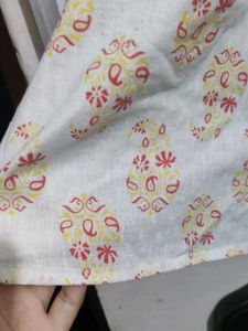 White Paisley Print Kurta with Lace Neckline
