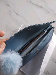 Cute Blue Wallet with Pom Po