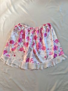 Rose print satin shorts