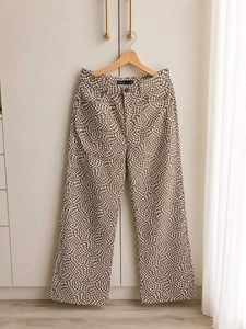 Brown &amp; White Geometric Wide-Leg Pants &amp; Free Gift