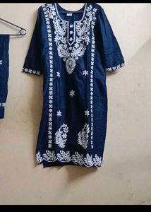Embroidered Navy Blue Kurta