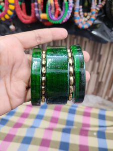 Emerald Green Bangles with Gold Accents