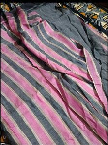Pink and Grey Striped Saree