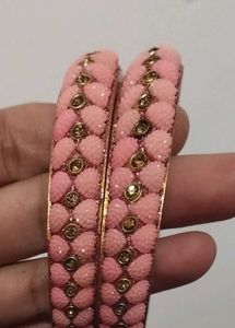 Pink Beaded Bangles (Set of 2)