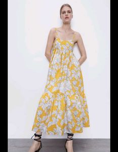 Zara Yellow Floral Midi Dress