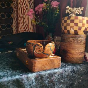 Handmade wooden Bowl with Resin Art engraved