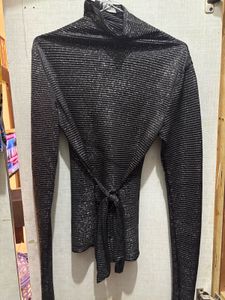 Sparkling Black Top with Tie Detail