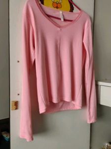 Cute Pink V-Neck Long Sleeve Top