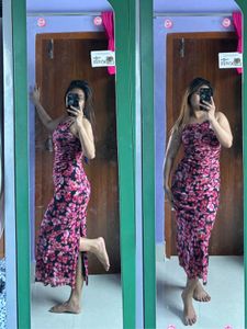 Chic Floral Print Ruched Midi Dress