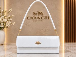 Coach White Croc Embossed Shoulder Bag