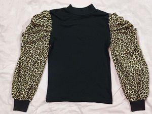 Leopard Sleeve Mock Neck Top
