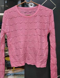 Pink Cropped Knit Top