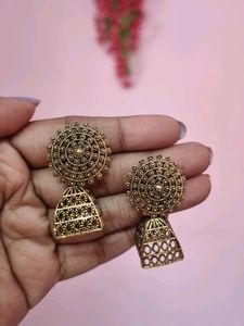 229. Golden Oxidised Jhumka Combo Of 2