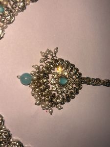 Stunning Teal Blue &amp; Silver Necklace Set with Earr