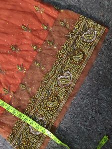 Orange Kurta Set with Embellished Border