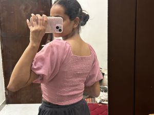 Chic Pink Twist Front Crop Top