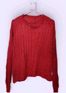 Women's Red Full Sleeve Knitted Sweater – Good Con