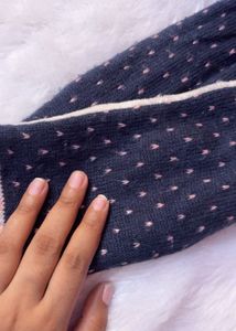 Cozy Navy Scarf with Heart Pattern