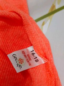 (953)Orange Lace Trim Tank Top