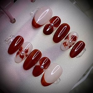 Sale🔥Handmade Blooming Flower Red Press-On Nails