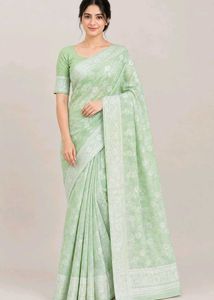 Elegant Light Green Floral Saree