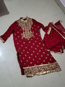 Embroidered Red Sharara Pants