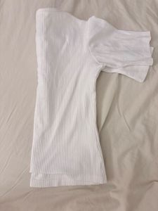 White Ribbed Henley Top