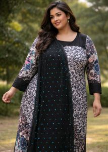 Elegant Black Printed Dress with Dupatta
