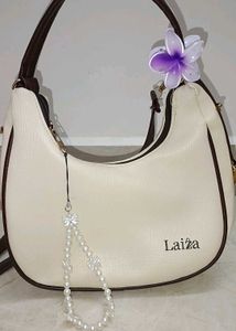 Chic Cream Hobo Bag with Pearl Charm