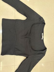 FB sisterRibbed Black Long Sleeve Top  -XXS