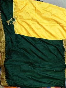Elegant Emerald Green And yellow Embroidered Saree