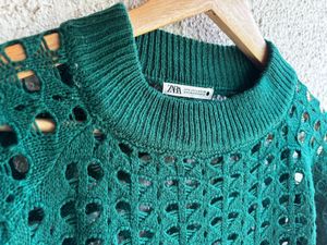 Chic Green Crochet Knit Sweater crop top