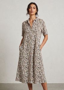 Floral Print Midi Shirt Dress