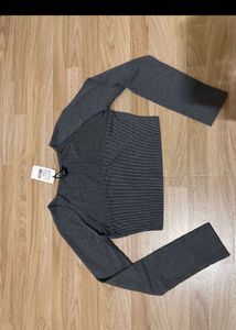Grey Striped Ribbed Crop Top