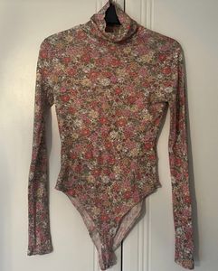 Floral Print Turtleneck Bodysuit