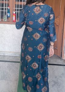 Teal Printed Straight Kurta
