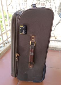 Brown Soft Shell Suitcase With Gold Accent