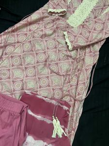 Pink white kurta set
