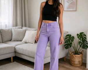 Stylish Lavender Wide-Leg Jeans
