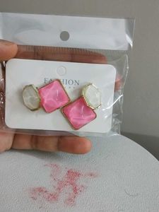 Pink &amp; White Statement Earrings