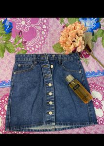 Denim Button-Front Mini Skirt