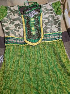 Elegant Green &amp; yellow toned shining anarkali ku