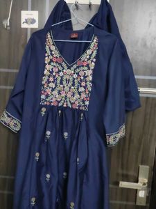 Embroidered Navy Blue Kurta